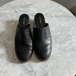 Patina Black Leather Mules